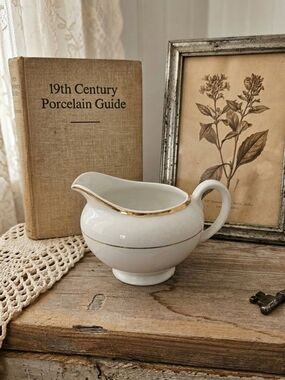 VTG Johnson Bros England "Snowwhite" Ironstone Creamer - Gold Trim